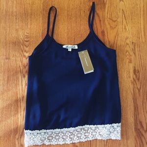 NEW Francesca's navy tank with lace detail
